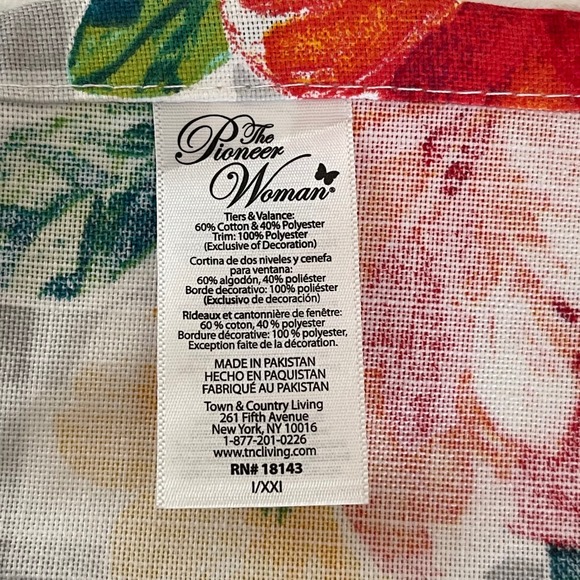 The Pioneer Woman Floral Gingham Kitchen Curtains Teal Tassel Trim Tier Panels - Picture 5 of 5